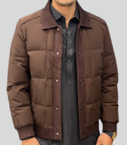 men's brown coloured puffer winter jacket - Image 2