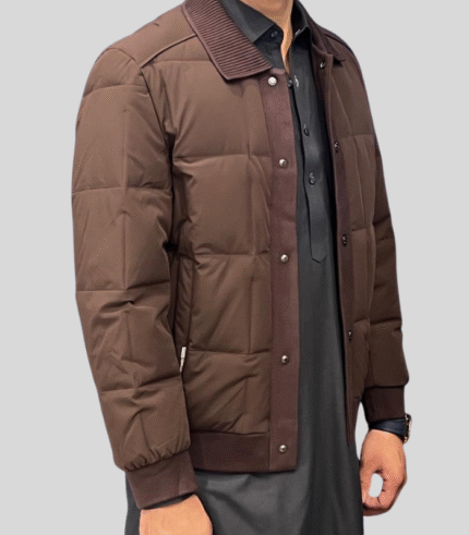 men's brown coloured puffer winter jacket