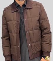 men's brown coloured puffer winter jacket - Image 3