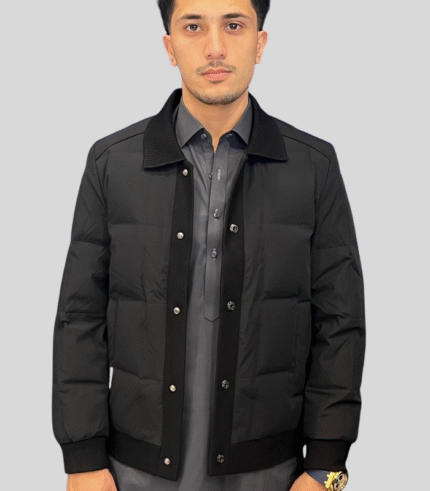 men's black coloured puffer winter jacket