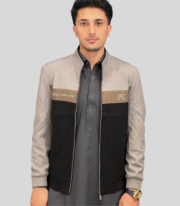 Men's black and metallic grey colour slim jacket - Image 4