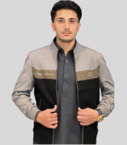 Men's black and metallic grey colour slim jacket - Image 2