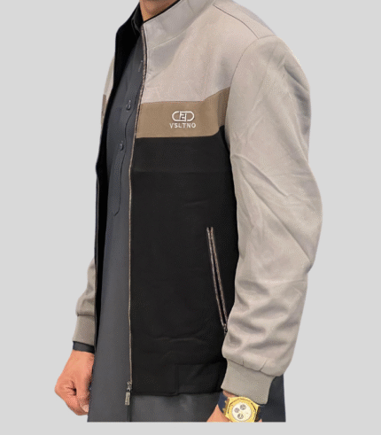 Men's black and metallic grey colour slim jacket